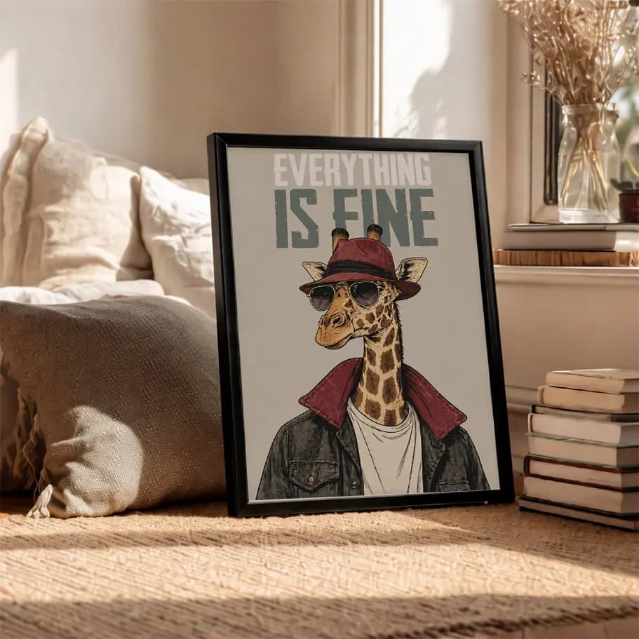 Everything Is Fine Şapkalı Zürafa Poster
