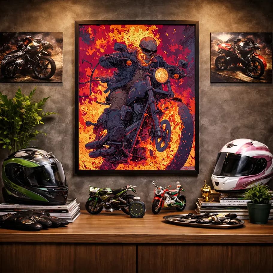 Alevli Kuru Kafa Motorcu Poster