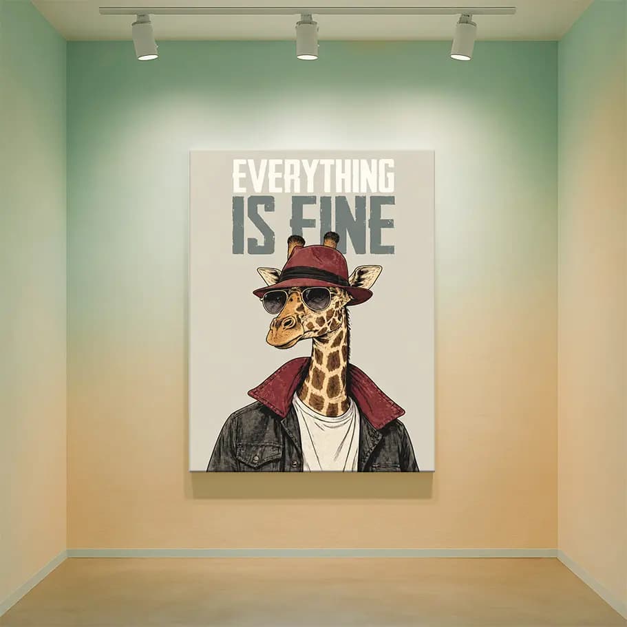 Everything Is Fine Şapkalı Zürafa Poster