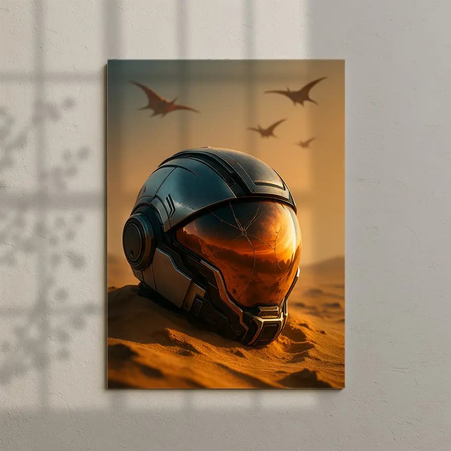 Kırık Vizörlü Astronot Kaskı – Çöl Sci-Fi Poster