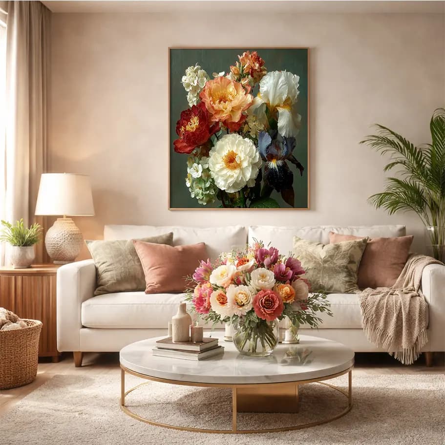 Şakayık & Süsen Çiçek Tablosu | Klasik Floral Poster