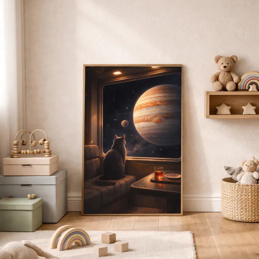 Uzay Temalı Kedi Posteri