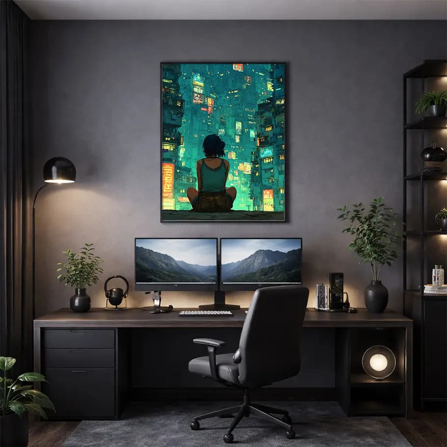 Cyberpunk Neon Şehir Posteri – Beton Ormanında Yalnızlık